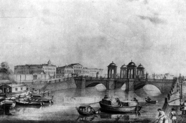 Обуховский мост через Фонтанку. Литография К. Беггрова. 1823