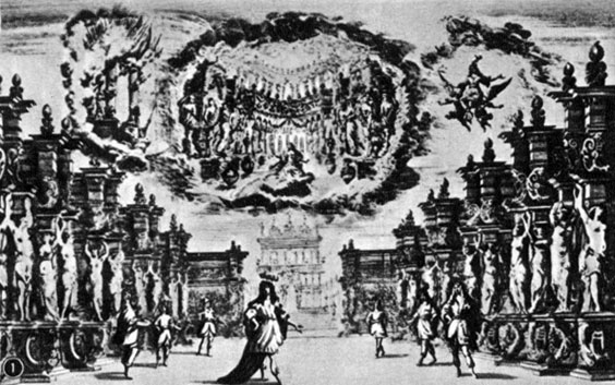 Декорации Л. Бурначинн к опере 'Золотое яблоко' Чести. 1667
